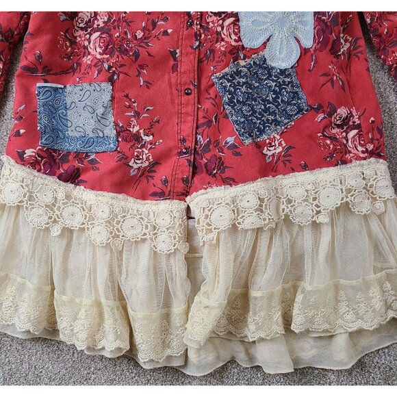 OOAK Magnolia Boho Indie Upcycled Art Jacket Western Country Gypsy Chic Women M - Picture 3 of 16